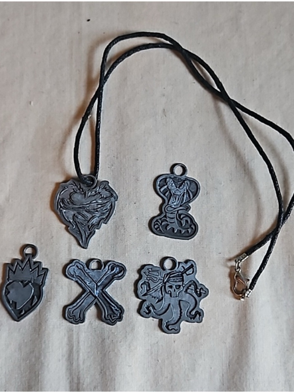 Black Cord Necklace with Metal Charms - Picture 11 of 11